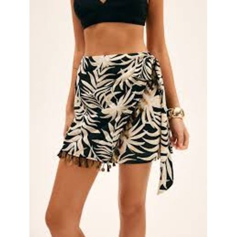 Tropical Print Wrap Skirt with Tassel / Coin Trim‎ Resort Wear Vacation